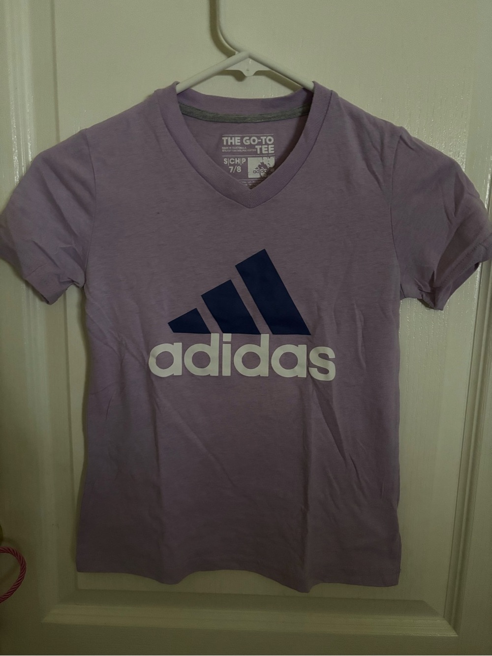 adidas Lavender V‑Neck Tee with Navy Logo